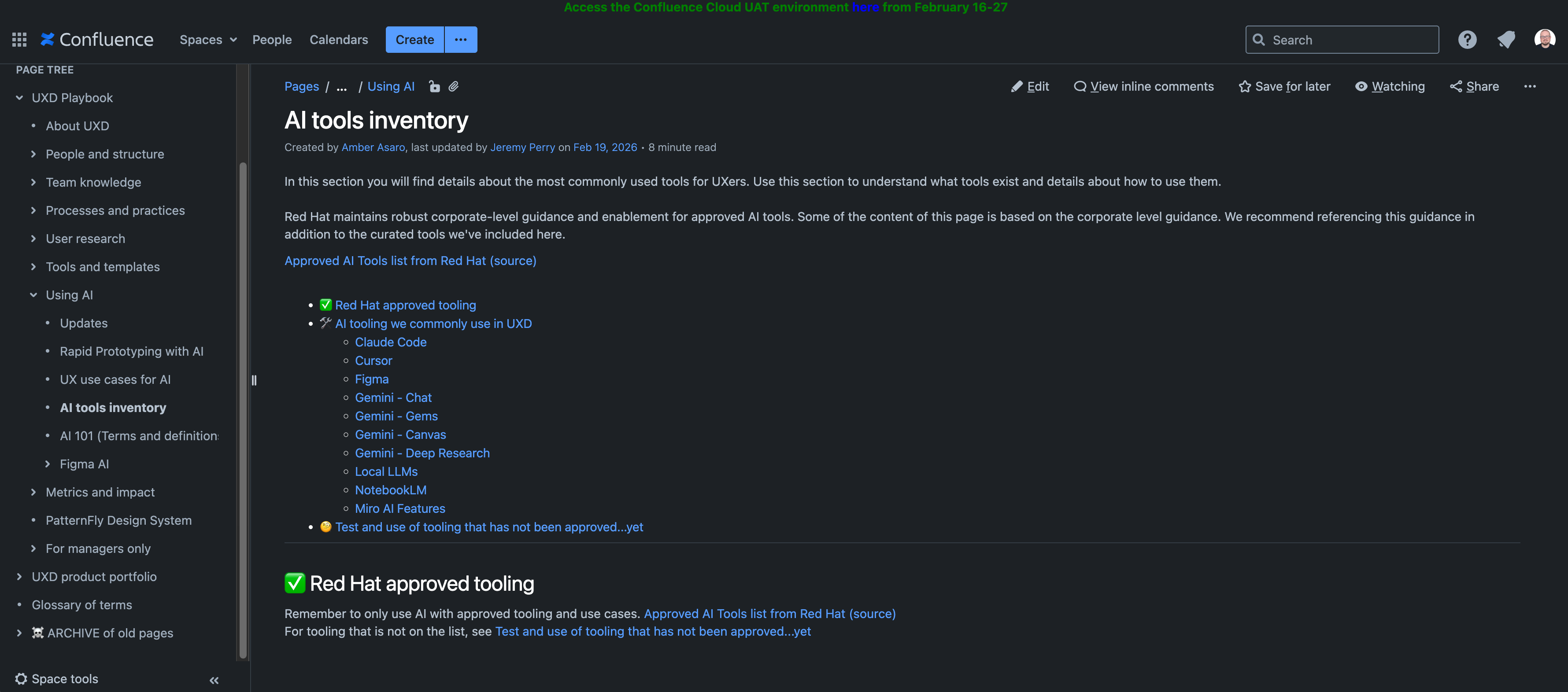 AI tools inventory in Confluence: approved vs not yet approved, with getting started guides