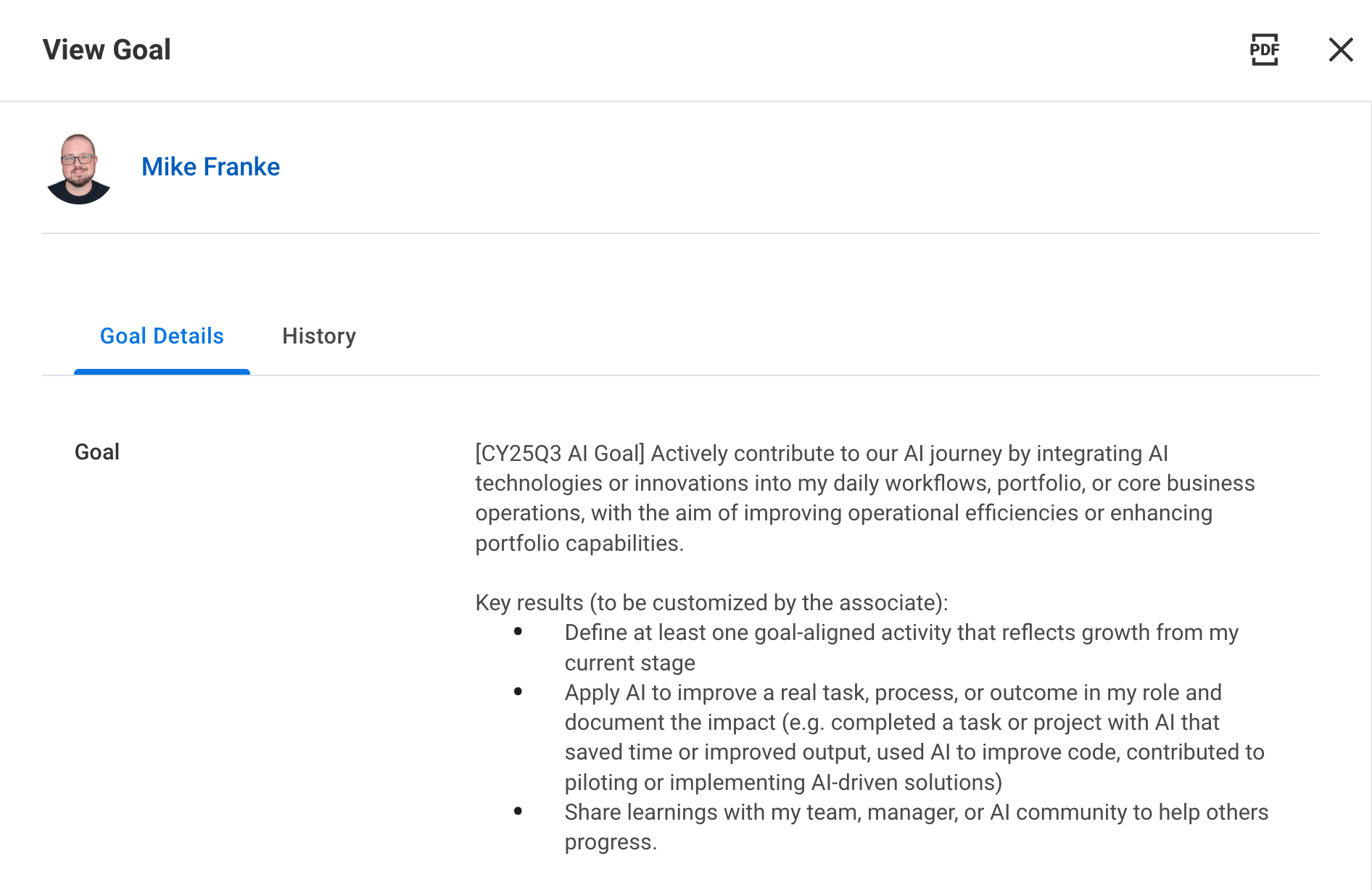 Q3 AI goal in Workday: actively contribute to AI journey by integrating AI into daily workflows