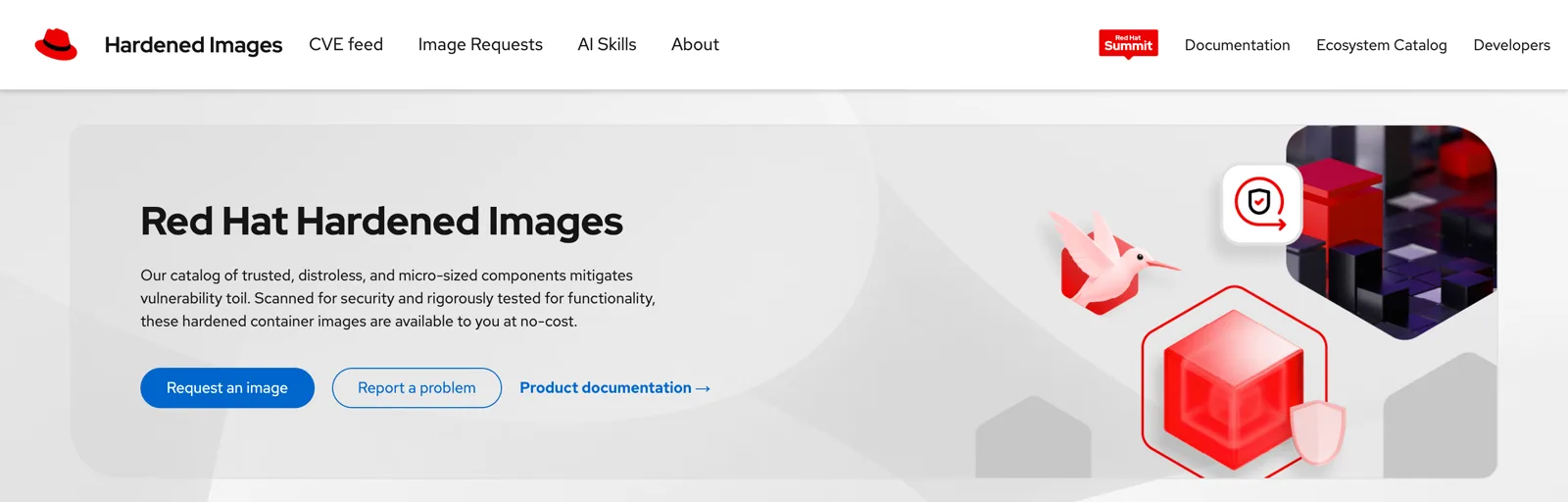 The Red Hat Hardened Images catalog home page