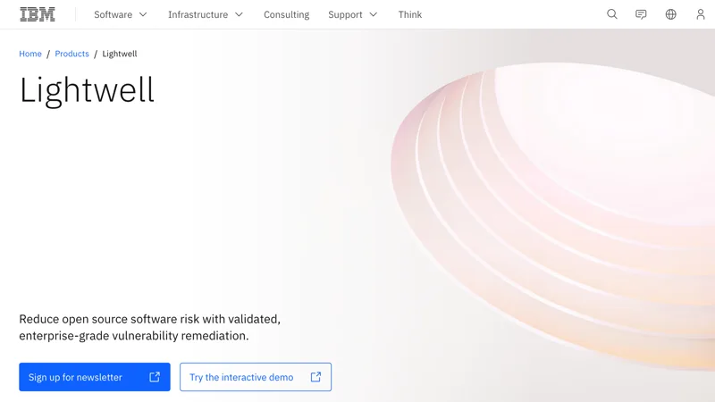 IBM's Lightwell product page, with the Lightwell heading and ring artwork